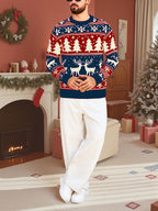 Christmas Sweater Men's Reindeer Snowflake Tree Knit Crewneck Red Green – Holiday, Gift