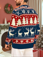 Christmas Sweater Men's Reindeer Snowflake Tree Knit Crewneck Red Green – Holiday, Gift