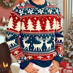 Christmas Sweater Men's Reindeer Snowflake Tree Knit Crewneck Red Green – Holiday, Gift