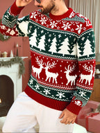 Christmas Sweater Men's Reindeer Snowflake Tree Knit Crewneck Red Green – Holiday, Gift