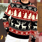 Christmas Sweater Men's Reindeer Snowflake Tree Knit Crewneck Red Green – Holiday, Gift