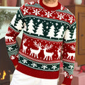 Christmas Sweater Men's Reindeer Snowflake Tree Knit Crewneck Red Green – Holiday, Gift