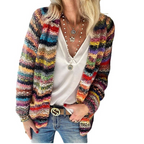Chunky Knit Cardigan Women's Multicolor Striped Open Front Sweater – Casual, Office, Holiday, Gift
