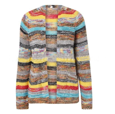 Chunky Knit Cardigan Women's Multicolor Striped Open Front Sweater – Casual, Office, Holiday, Gift