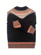 Chunky Knit Jacquard Sweater Women's Green Black Round Neck Pullover – Casual, Office