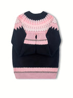 Chunky Knit Jacquard Sweater Women's Green Black Round Neck Pullover – Casual, Office