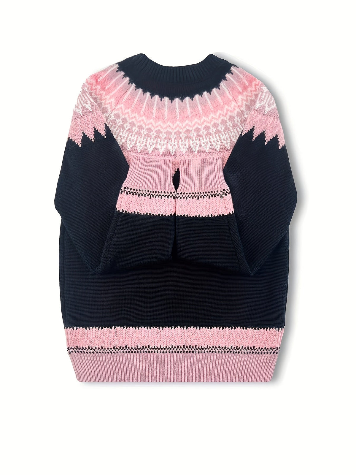 Chunky Knit Jacquard Sweater Women's Green Black Round Neck Pullover – Casual, Office