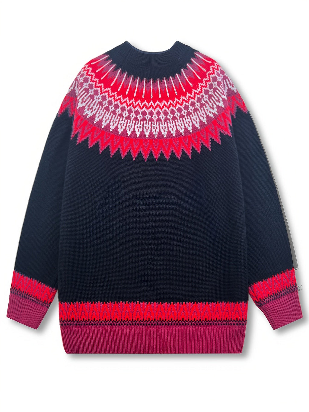 Chunky Knit Jacquard Sweater Women's Green Black Round Neck Pullover – Casual, Office