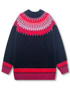 Chunky Knit Jacquard Sweater Women's Green Black Round Neck Pullover – Casual, Office