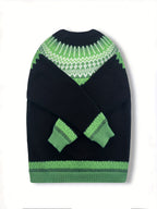Chunky Knit Jacquard Sweater Women's Green Black Round Neck Pullover – Casual, Office