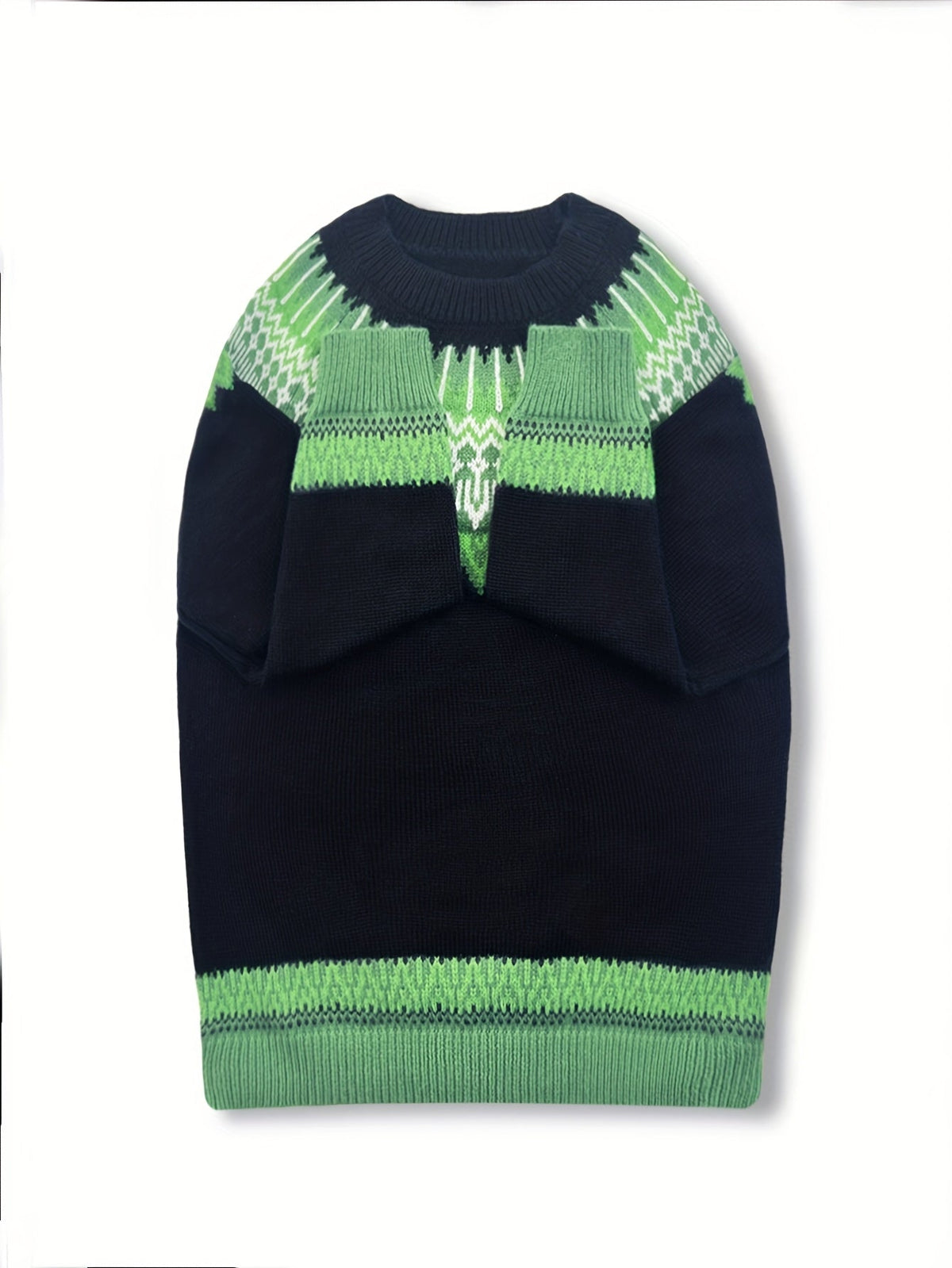 Chunky Knit Jacquard Sweater Women's Green Black Round Neck Pullover – Casual, Office