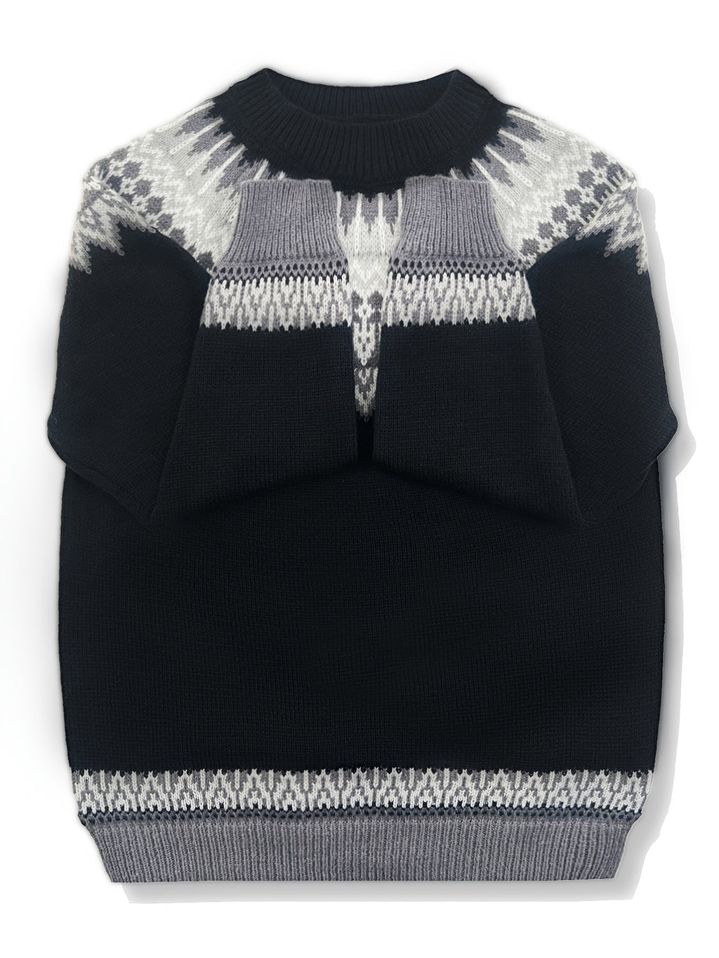 Chunky Knit Jacquard Sweater Women's Green Black Round Neck Pullover – Casual, Office