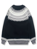 Chunky Knit Jacquard Sweater Women's Green Black Round Neck Pullover – Casual, Office