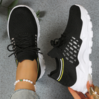 Chunky Platform Sneakers Women's Beige Mesh Lace-Up Shoes – Walking, Casual Everyday Comfort