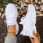 Chunky Platform Sneakers Women's Beige Mesh Lace-Up Shoes – Walking, Casual Everyday Comfort