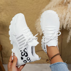 Chunky Platform Sneakers Women's Beige Mesh Lace-Up Shoes – Walking, Casual Everyday Comfort