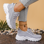 Chunky Sneakers Beige Mesh Lace-Up Platform Women's Trainers – Casual, Walking, Everyday Comfort