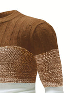 Color-Block Crew Neck Sweater Men's Cable Knit Long Sleeve Pullover – Casual, Office, Gift