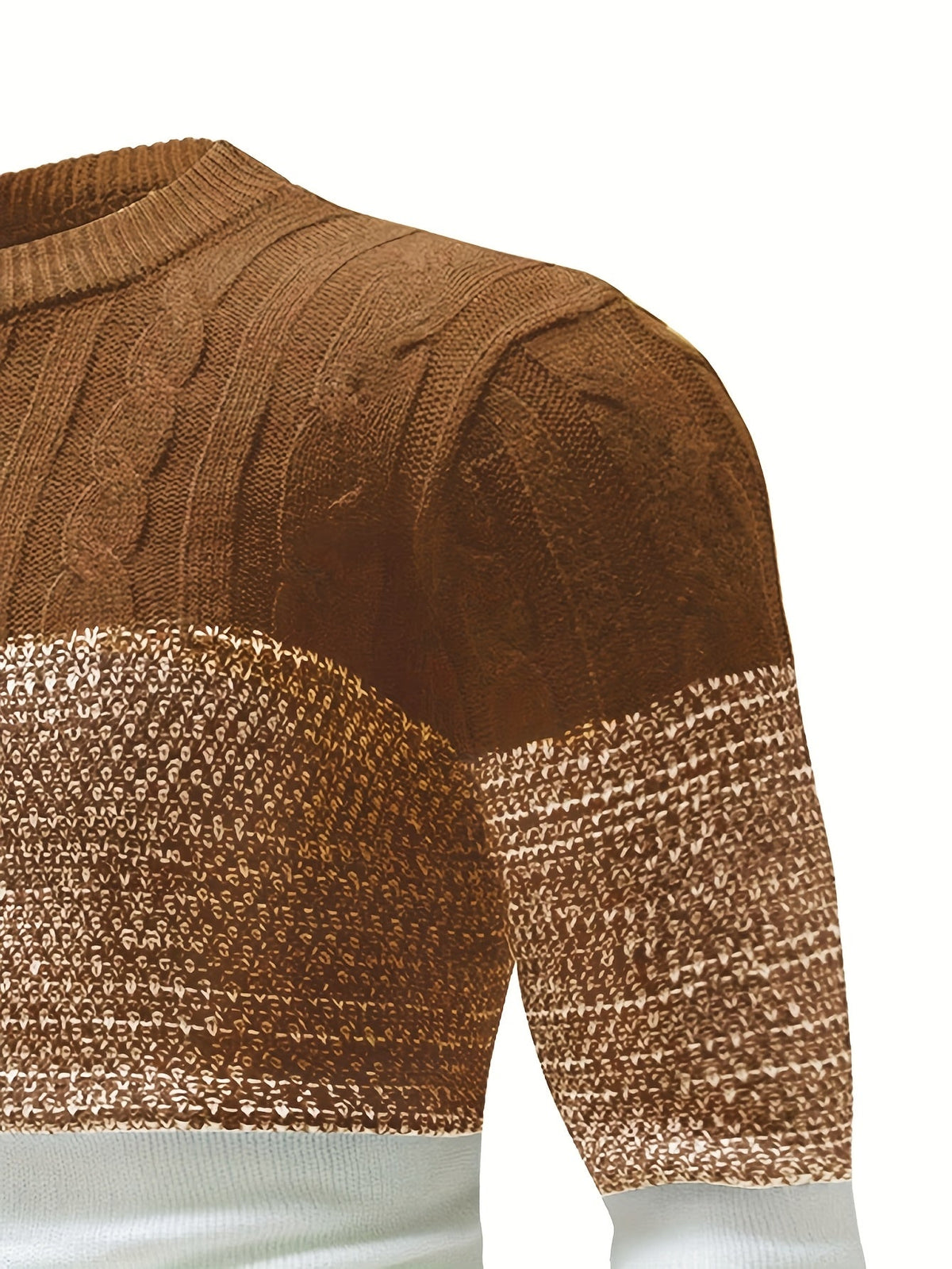 Color-Block Crew Neck Sweater Men's Cable Knit Long Sleeve Pullover – Casual, Office, Gift