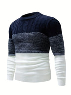 Color-Block Crew Neck Sweater Men's Cable Knit Long Sleeve Pullover – Casual, Office, Gift