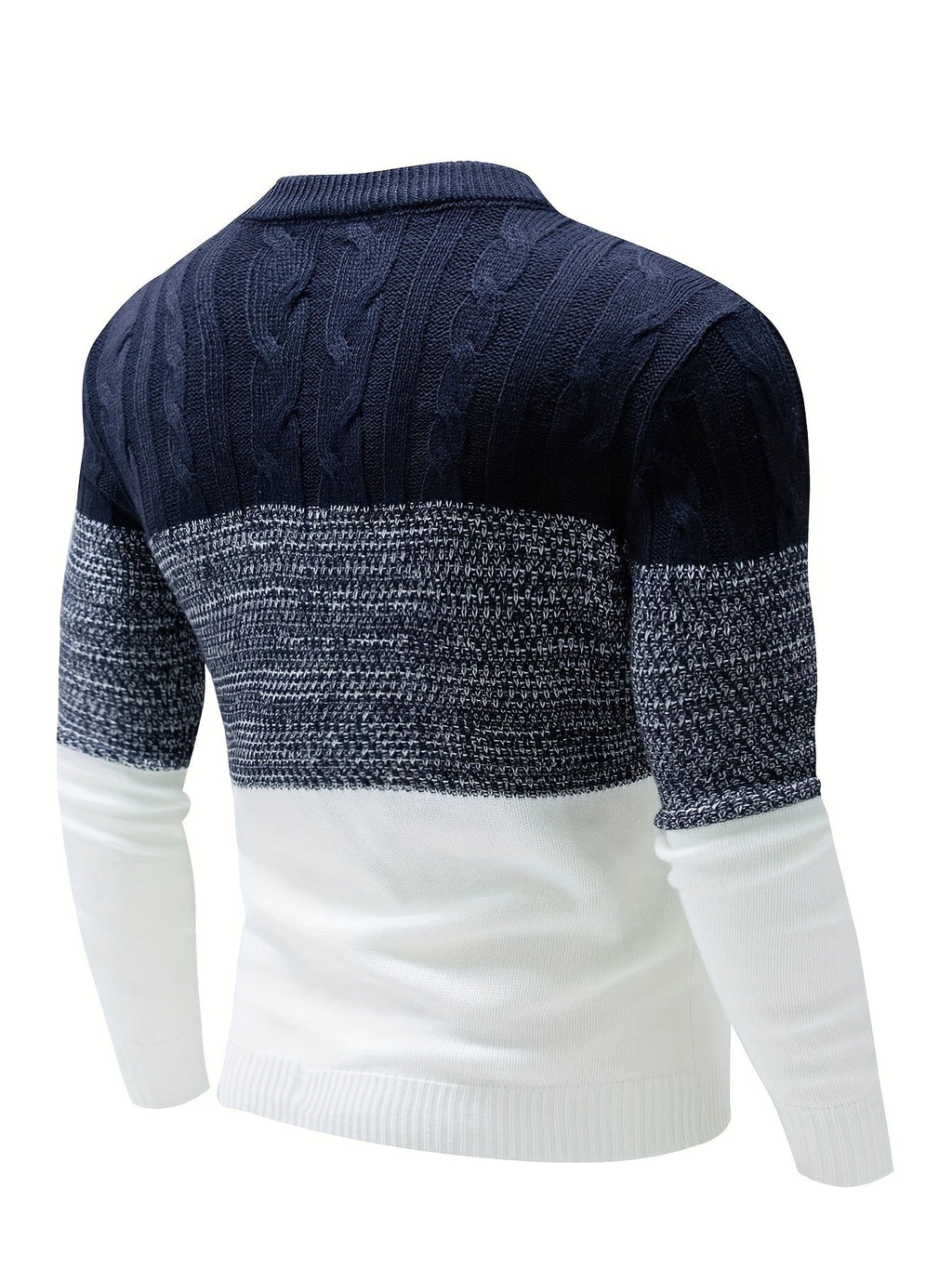 Color-Block Crew Neck Sweater Men's Cable Knit Long Sleeve Pullover – Casual, Office, Gift