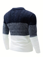 Color-Block Crew Neck Sweater Men's Cable Knit Long Sleeve Pullover – Casual, Office, Gift
