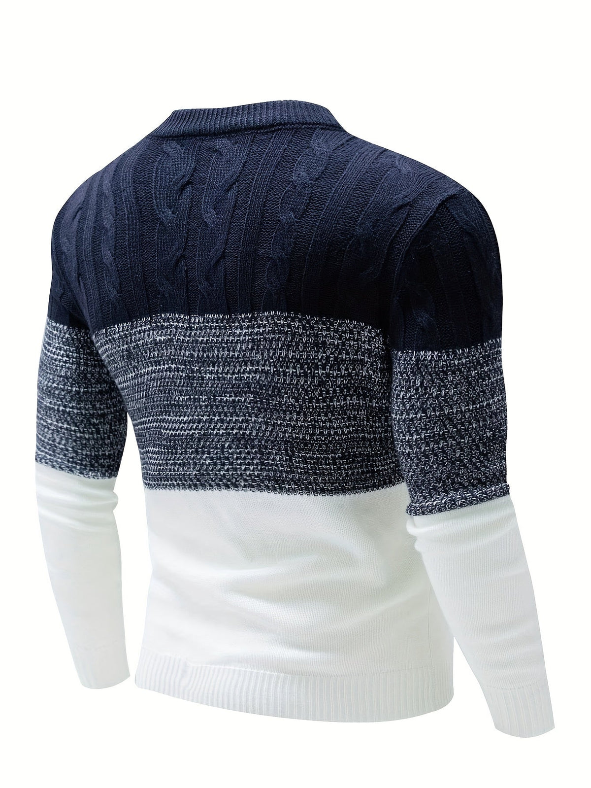 Color-Block Crew Neck Sweater Men's Cable Knit Long Sleeve Pullover – Casual, Office, Gift