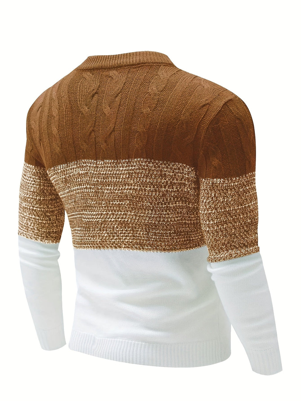 Color-Block Crew Neck Sweater Men's Cable Knit Long Sleeve Pullover – Casual, Office, Gift