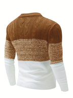 Color-Block Crew Neck Sweater Men's Cable Knit Long Sleeve Pullover – Casual, Office, Gift