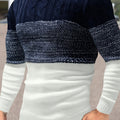 Color-Block Crew Neck Sweater Men's Cable Knit Long Sleeve Pullover – Casual, Office, Gift