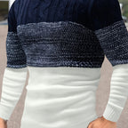 Color-Block Crew Neck Sweater Men's Cable Knit Long Sleeve Pullover – Casual, Office, Gift