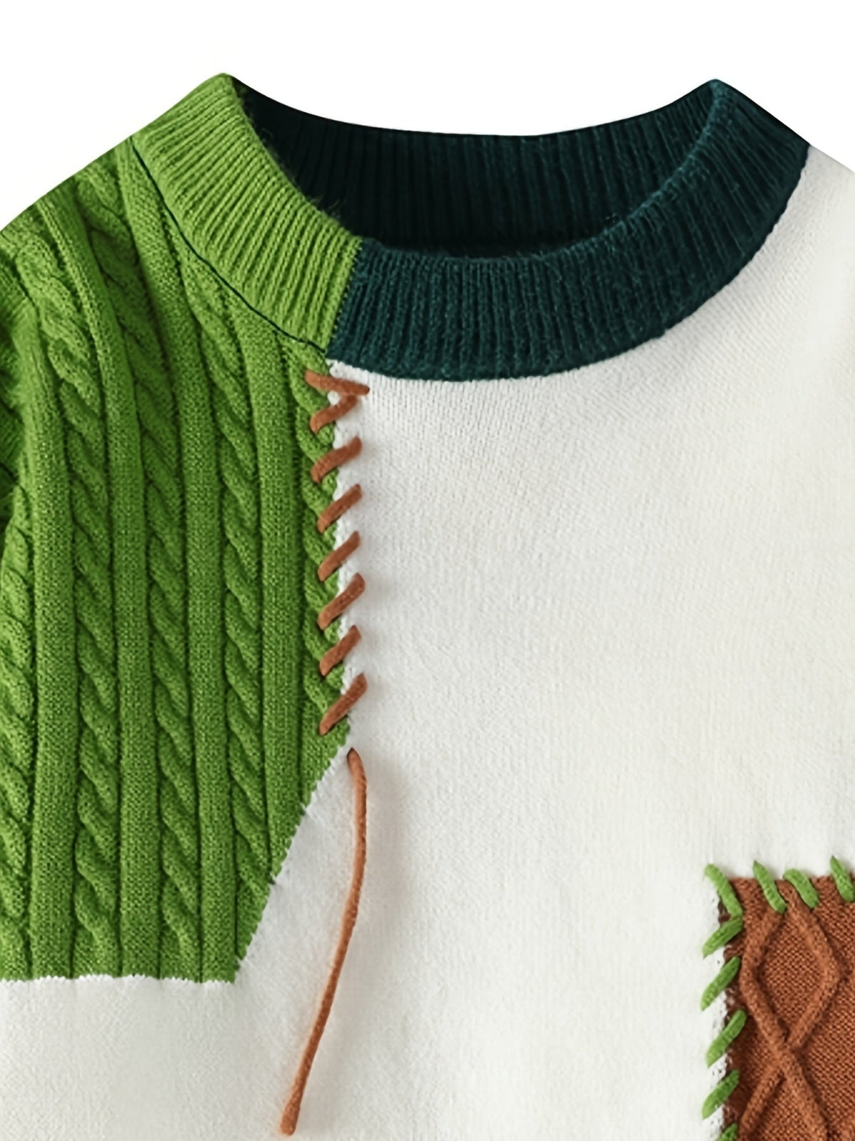 Color Block Knit Sweater Men's Crewneck Cable-Knit Pullover – Casual, Office, Holiday, Gift