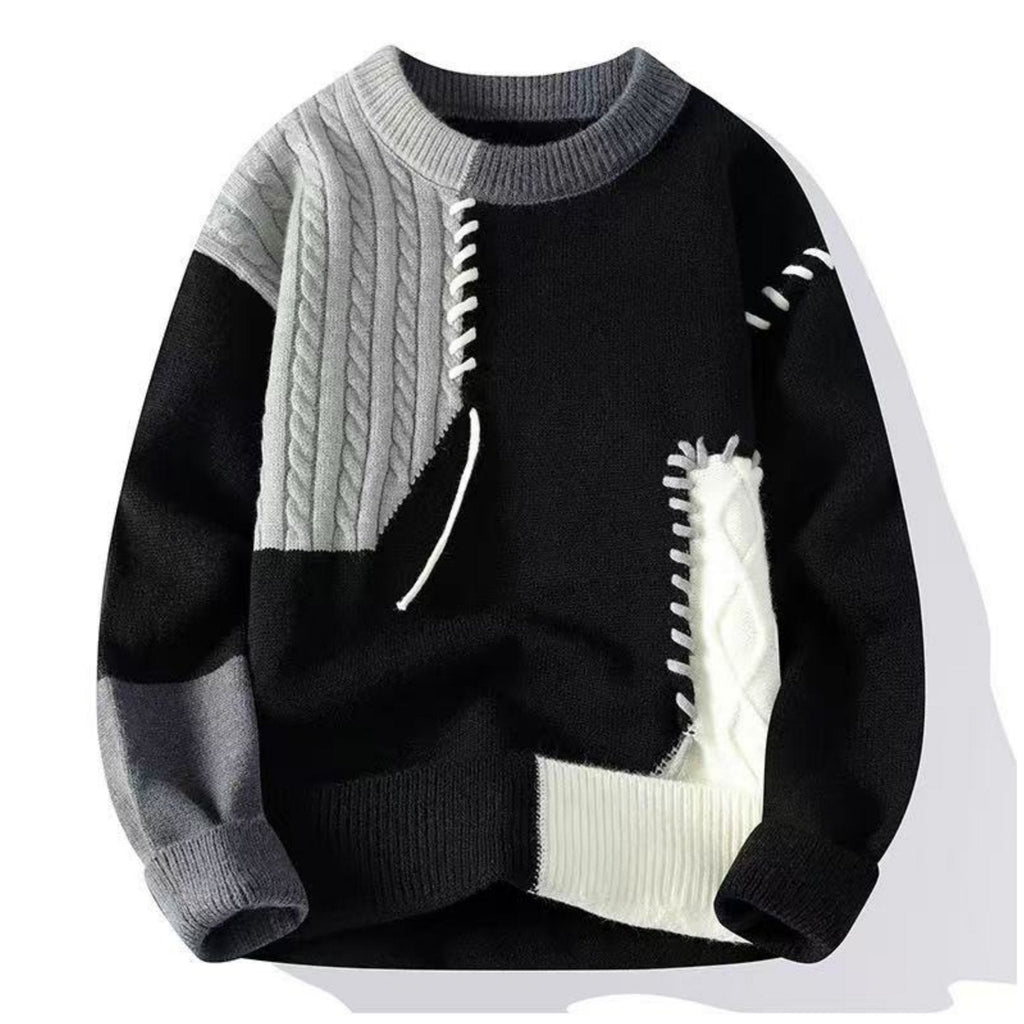 Color Block Knit Sweater Men's Crewneck Cable-Knit Pullover – Casual, Office, Holiday, Gift