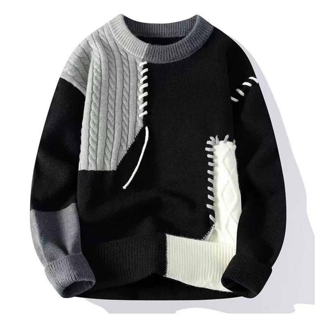 Color Block Knit Sweater Men's Crewneck Cable-Knit Pullover – Casual, Office, Holiday, Gift