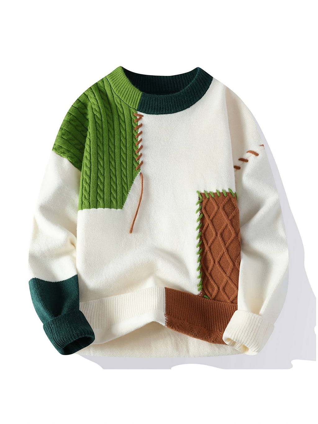 Color Block Knit Sweater Men's Crewneck Cable-Knit Pullover – Casual, Office, Holiday, Gift