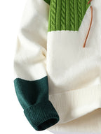 Color Block Knit Sweater Men's Crewneck Cable-Knit Pullover – Casual, Office, Holiday, Gift