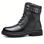 Combat Boots Men's Black Leather Lace-Up High-Top – Winter, Casual, Outdoor, Cold-Weather, Gift
