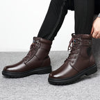Combat Boots Men's Black Leather Lace-Up High-Top – Winter, Casual, Outdoor, Cold-Weather, Gift
