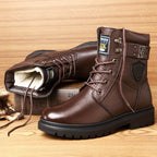 Combat Boots Men's Black Leather Lace-Up High-Top – Winter, Casual, Outdoor, Cold-Weather, Gift