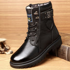 Combat Boots Men's Black Leather Lace-Up High-Top – Winter, Casual, Outdoor, Cold-Weather, Gift