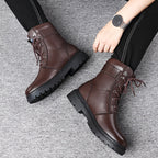 Combat Boots Men's Black Leather Lace-Up High-Top – Winter, Casual, Outdoor, Cold-Weather, Gift