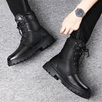 Combat Boots Men's Black Leather Lace-Up High-Top – Winter, Casual, Outdoor, Cold-Weather, Gift