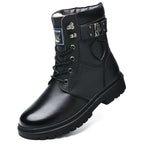 Combat Boots Men's Black Leather Lace-Up High-Top – Winter, Casual, Outdoor, Cold-Weather, Gift