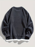 Corduroy Crewneck Sweatshirt Men's Layered Look Dark Gray Long Sleeve – Casual, Office