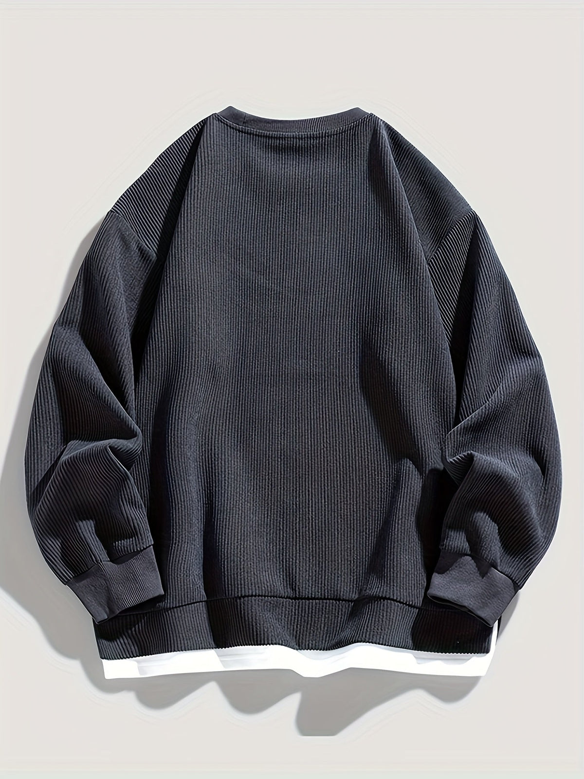 Corduroy Crewneck Sweatshirt Men's Layered Look Dark Gray Long Sleeve – Casual, Office