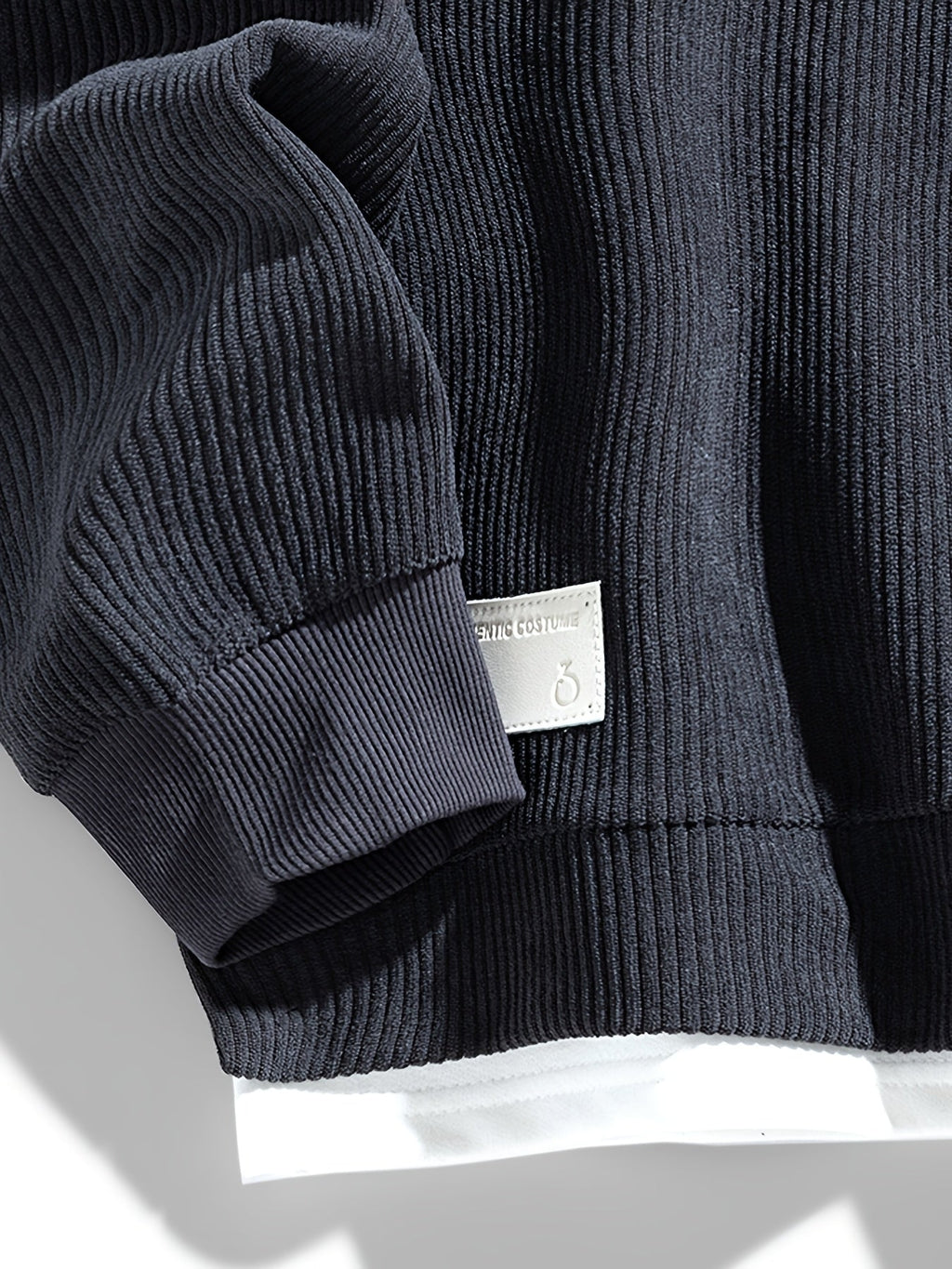 Corduroy Crewneck Sweatshirt Men's Layered Look Dark Gray Long Sleeve – Casual, Office