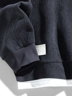 Corduroy Crewneck Sweatshirt Men's Layered Look Dark Gray Long Sleeve – Casual, Office