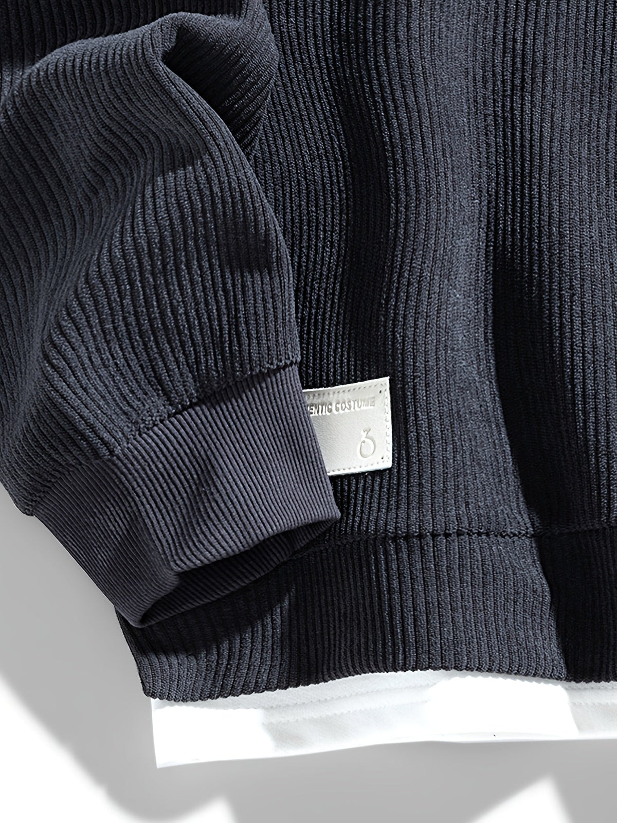 Corduroy Crewneck Sweatshirt Men's Layered Look Dark Gray Long Sleeve – Casual, Office