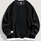Corduroy Crewneck Sweatshirt Men's Layered Look Dark Gray Long Sleeve – Casual, Office