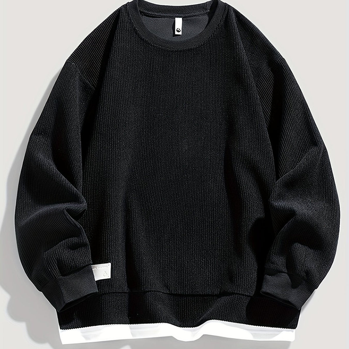 Corduroy Crewneck Sweatshirt Men's Layered Look Dark Gray Long Sleeve – Casual, Office